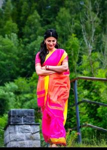 Vibrant Pink & Yellow Saree