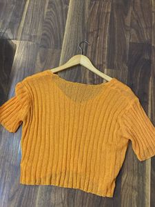 URBANIC Cropped Orange Knit Top