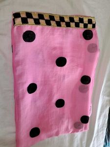 Pink Polka Dot Saree with Decorative Border