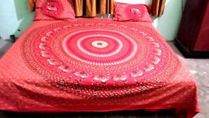 Jaipuri Red Designed King Size Bed Sheet