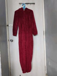 Urbanic Cozy Red Fleece Hooded Jumpsuit