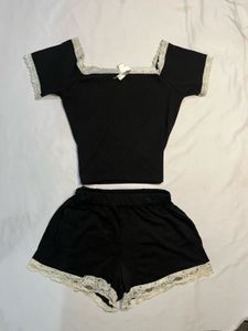 Lace Trimmed Black Set