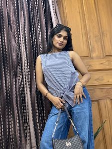 Striped Tie-Front Sleeveless Top