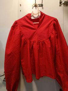 Red Polka Dot Collared Top