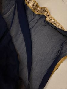 Elegant Navy Dupatta with Golden Border