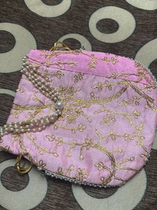 Elegant Pink Embroidered Clutch