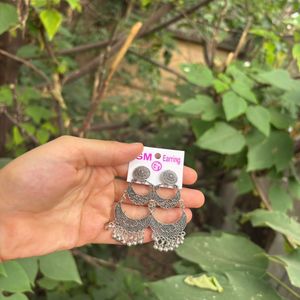 Boho Silver Oxidised Jhumka Earrings