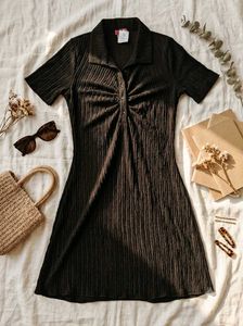 Textured Collared Button-Up Dress