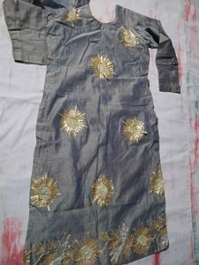 Designer Grey Kurta with Golden Embellishments