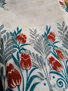 White Saree with Floral Print