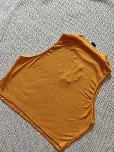 Orange Sleeveless Crop Top with Moon Graphic