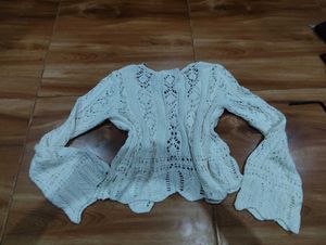 Cream Knit Bell Sleeve Cardigan