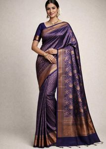 Elegant navy blue Banarasi Silk Saree