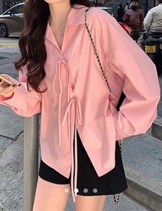 Pink Tie-Up Collared Shirt