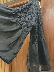 Chic Black sheer Smocked Blouse