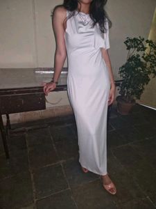 NEWME Off White Solid Tie Up Maxi Dress