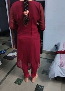 Maroon Chikankari Kurta Set pant duptta