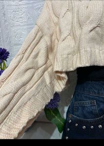 Cream Cable Knit Turtleneck Cropped Sweater