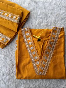 Elegant Mustard Kurta Set with Embellishments