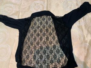 Black Lace Back Panel Open Front Jacket / Shrug
