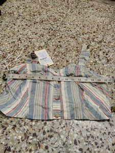 zudio Striped Crop Top with Buttons