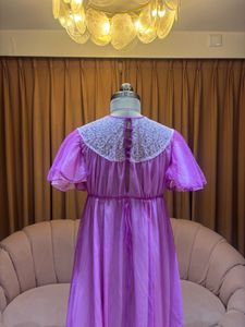 Vintage Pink Lace Trim Maxi Gown