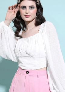 White Puff Sleeve Crop Top