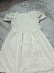 Cream Short Sleeve A-Line Dress