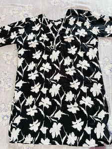 Stylish Black & White Floral short kurti (unused)