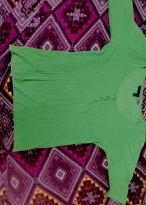 Apple green Ribbed Button-Up Top