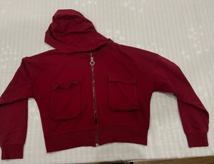 Maroon/Cherry Red Cropped Hooded Zip-Up Sweatshirt