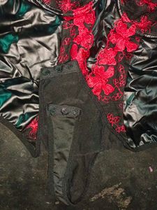 leather Black &amp; Red  Lace Teddy Bodysuit