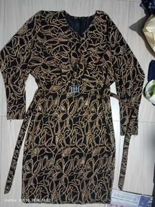 Elegant Printed Midi Dress with Belt