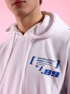 Unisex White &amp; Blue Relaxed Fit Overhead Hoodie