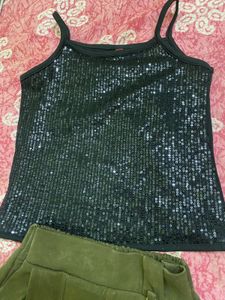 Sparkling Sequin Top &amp; Olive Trousers