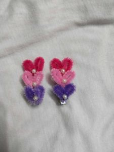 Fuzzy Pink Star Earrings &amp; hair clip