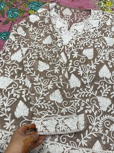 Sheer Embroidered Net Kurti (Lucknowi/Chikankari)