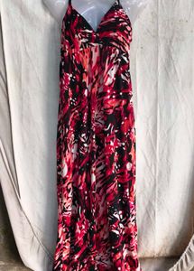6529. Stunning Red &amp; Black Printed Maxi Dress
