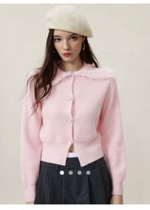 Cute Pink Cardigan w/ Faux Fur Collar