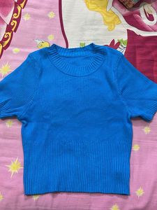 Vibrant Blue Ribbed Knit Top