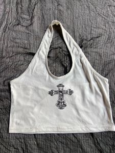cross y2k white hatler  top