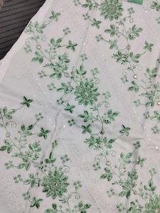 White Kurta Set with Green Embroidery