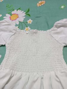 White Smocked Puff Sleeve Top