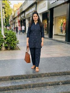 Navy Blue Printed Kurta