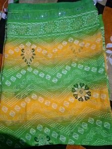 Green Yellow Gradient Saree with Mirror Work