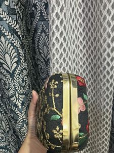 Embroidered Black Clutch