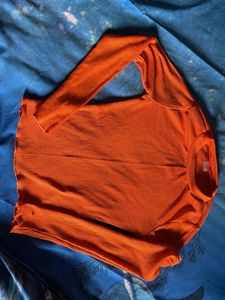 Orange Ribbed Long Sleeve Top