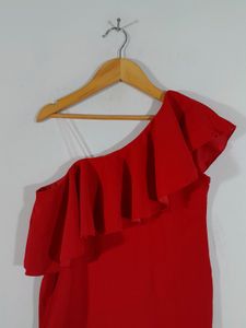 Red One Shoulder Dress For Girl's