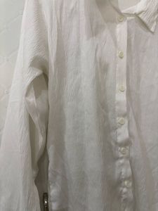 White Textured Button-Up Shirt
