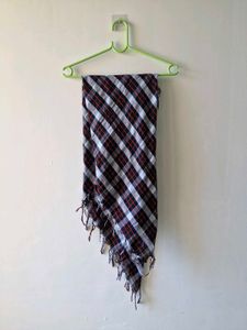 Red &amp; White Plaid Scarf with Fringe
